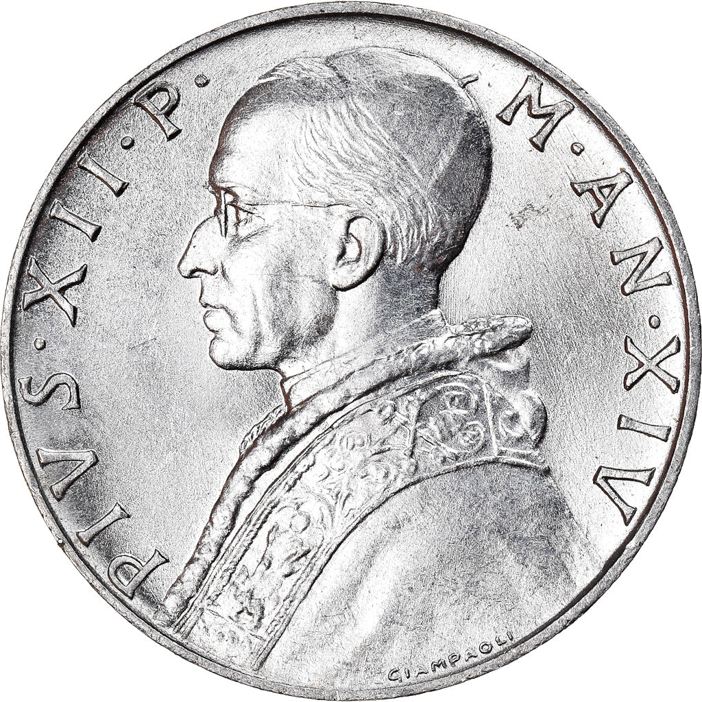 Munten, Vaticaanstad, Pius XII, 10 Lire, 1952, ZF, Aluminium, KM:52.1