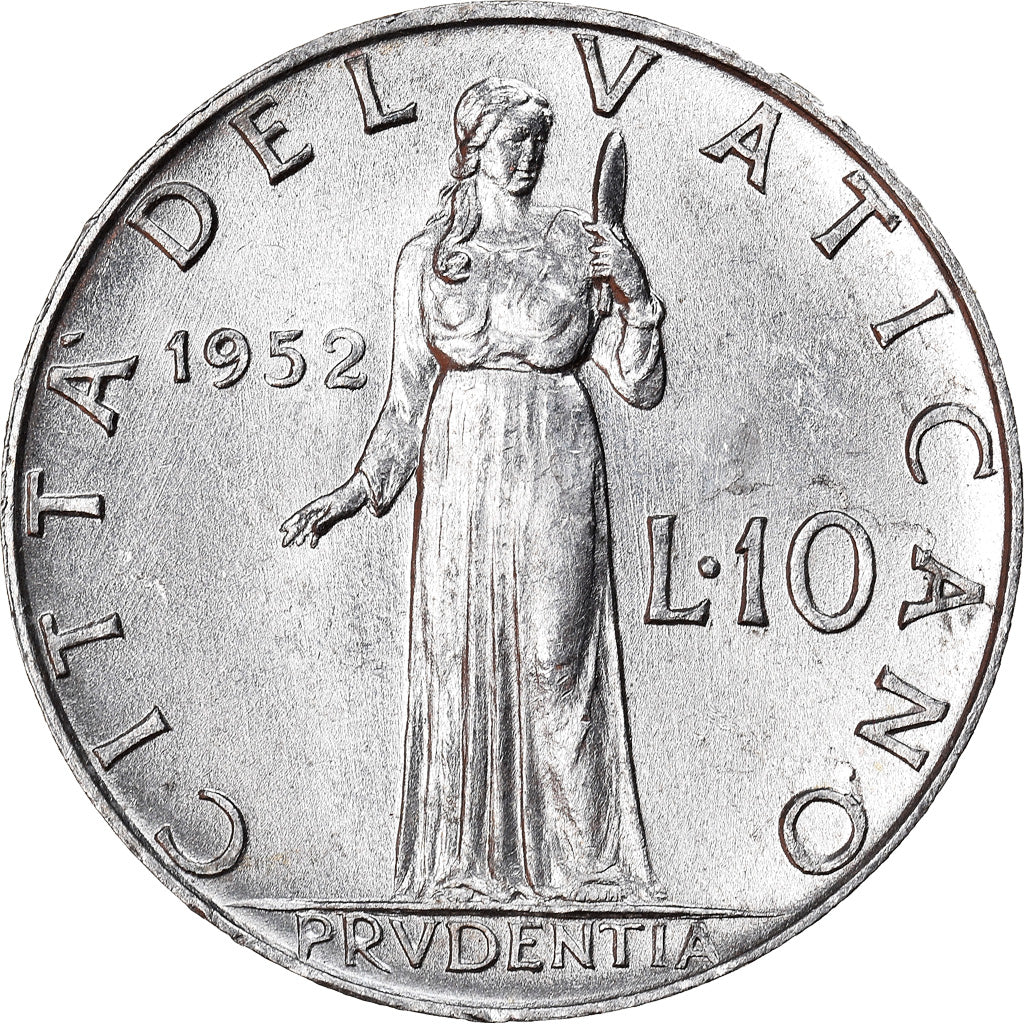 Munten, Vaticaanstad, Pius XII, 10 Lire, 1952, ZF, Aluminium, KM:52.1