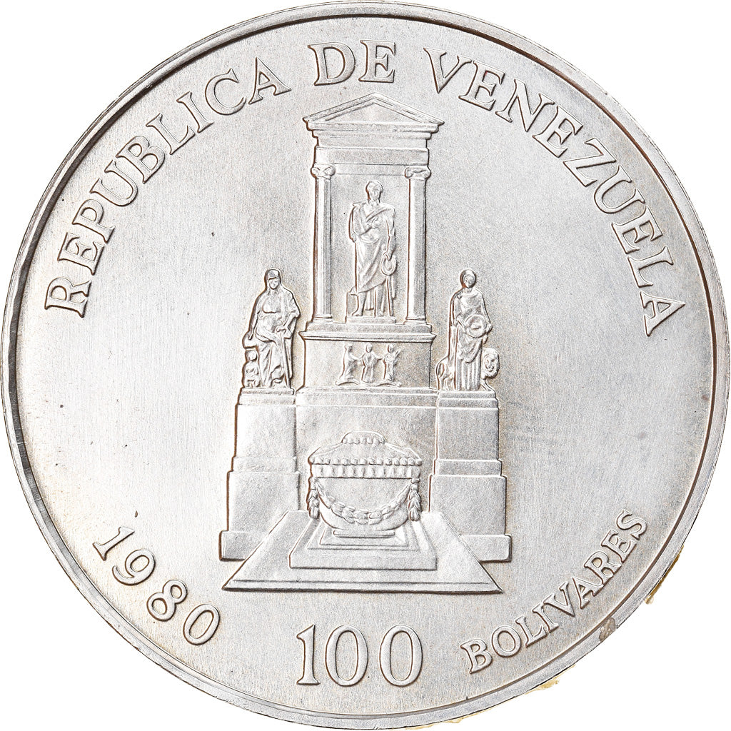 Moneda, Venezuela, 100 Bolivares, 1980, British Royal Mint, EBC+, Plata, KM:56