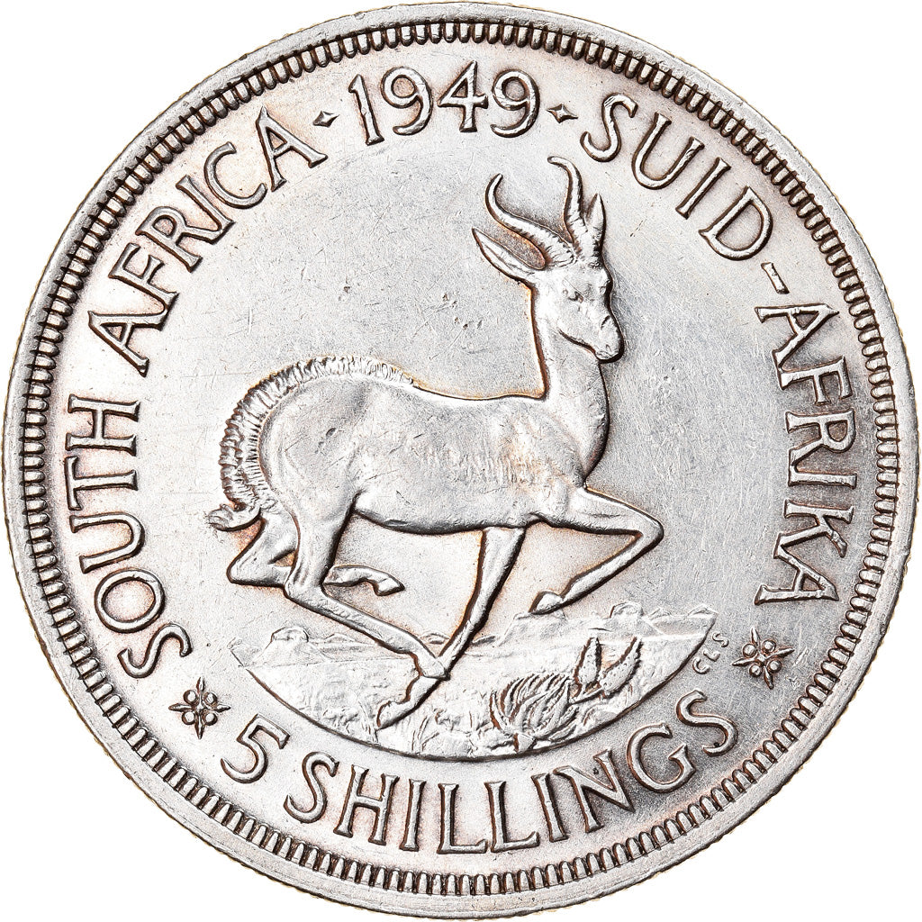 Münze, Südafrika, George VI, 5 Shillings, 1949, VZ+, Silber, KM:40.1
