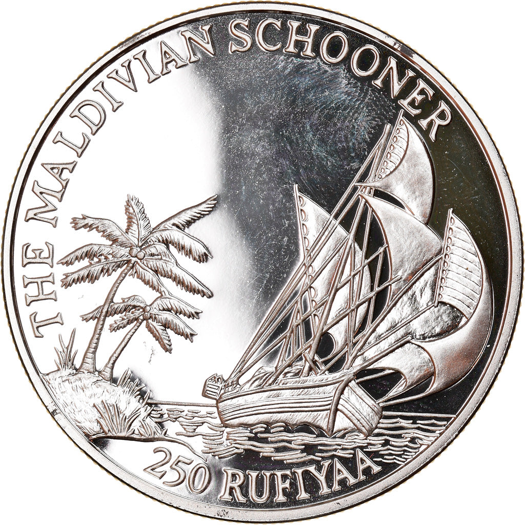 Coin, MALDIVE ISLANDS, 250 Rufiyaa, 1990, MS(65-70), Silver, KM:81