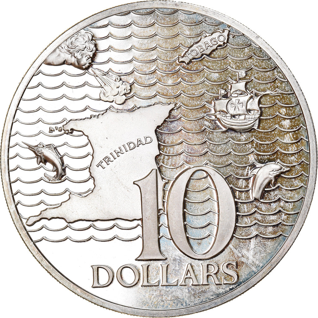 Coin, TRINIDAD & TOBAGO, 10 Dollars, 1975, Franklin Mint, MS(65-70), Silver