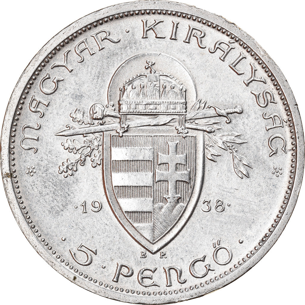 Coin, Hungary, 5 Pengö, 1938, AU(55-58), Silver, KM:516
