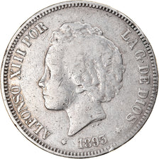 Moeda, Espanha, Alfonso XIII, 5 Pesetas, 1893, Madrid, VF(30-35), Prata, KM:700