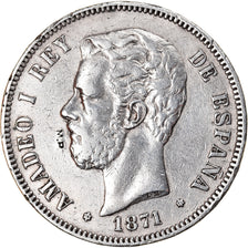 Moeda, Espanha, Amadeao I, 5 Pesetas, 1871, Madrid, Contramarca, VF(30-35)
