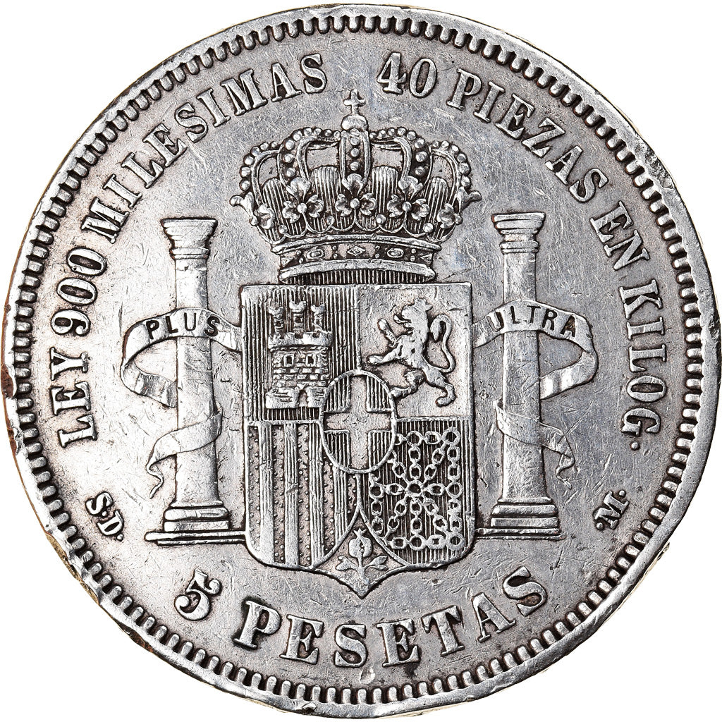 Monnaie, Espagne, Amadeao I, 5 Pesetas, 1871, Madrid, Contermarque, TB+, Argent