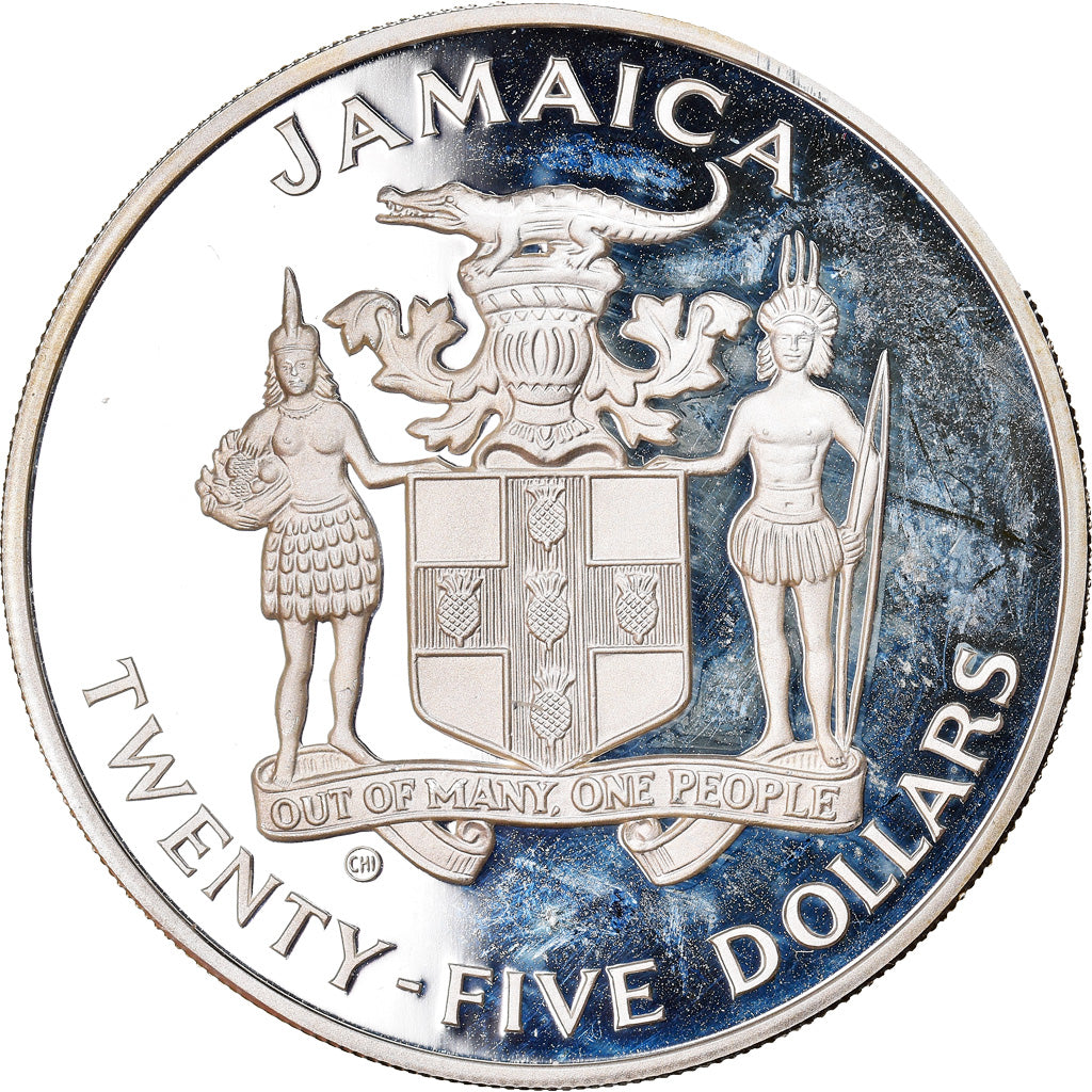 Coin, Jamaica, Elizabeth II, 25 Dollars, 1990, Franklin Mint, MS(65-70), Silver