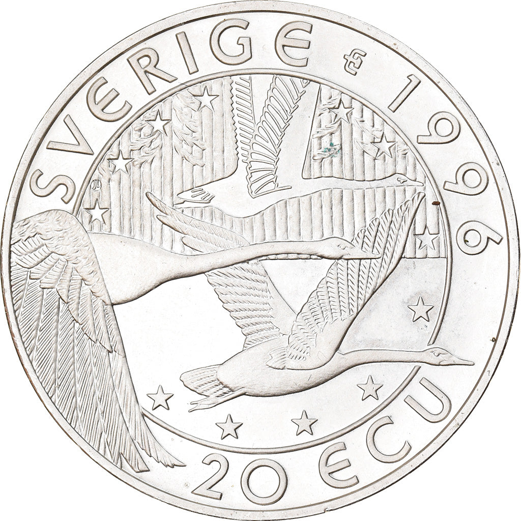 Coin, Sweden, 20 ECU, 1996, MS(60-62), Silver, KM:20