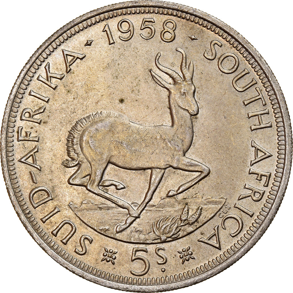 Coin, South Africa, Elizabeth II, 5 Shillings, 1958, MS(63), Silver, KM:52