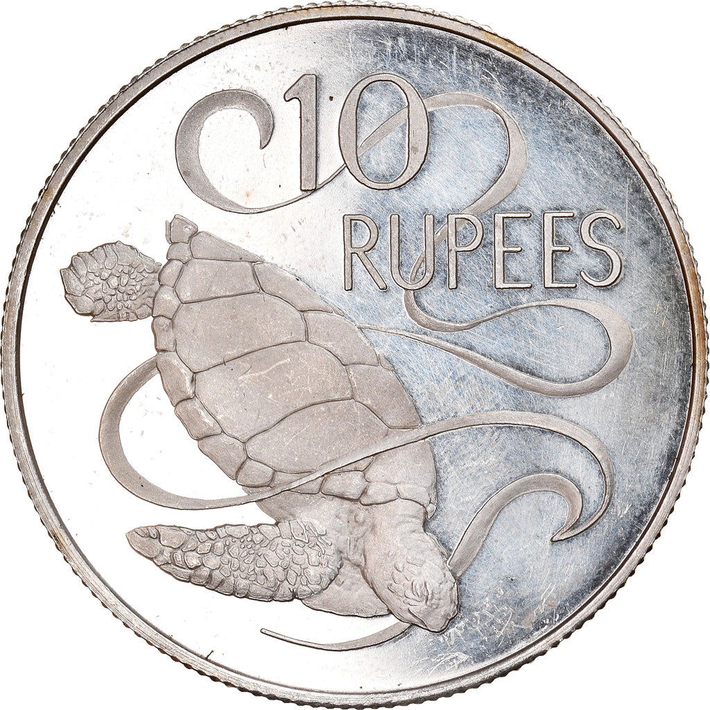 Moeda, Seicheles, 10 Rupees, 1974, British Royal Mint, MS(65-70), Prata, KM:20a