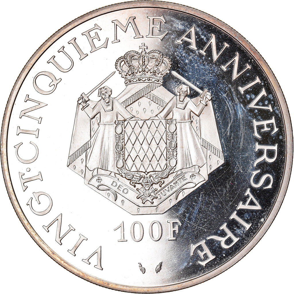Coin, Monaco, 100 Francs, 1974, MS(65-70), Silver, KM:M3, Gadoury:168