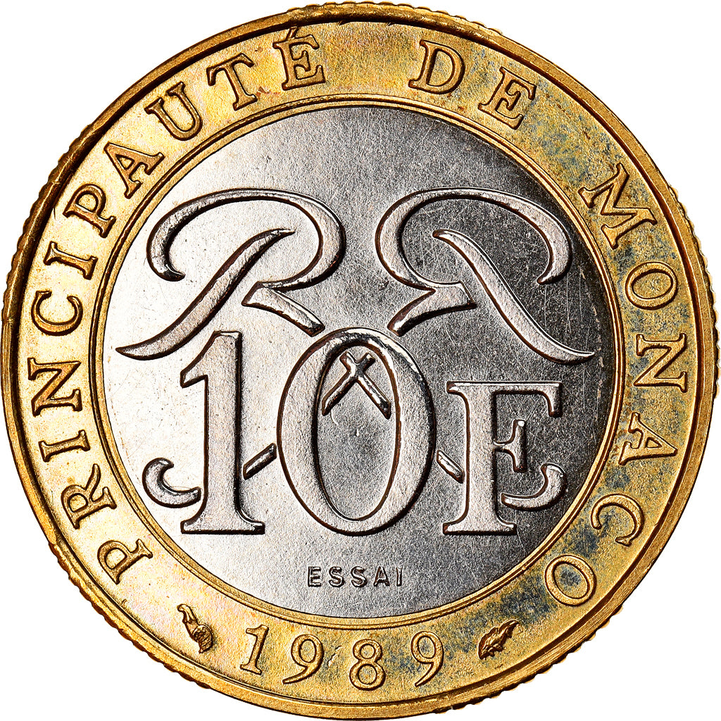 Coin, Monaco, Rainier III, 10 Francs, 1989, ESSAI, MS(63), Bi-Metallic, KM:163