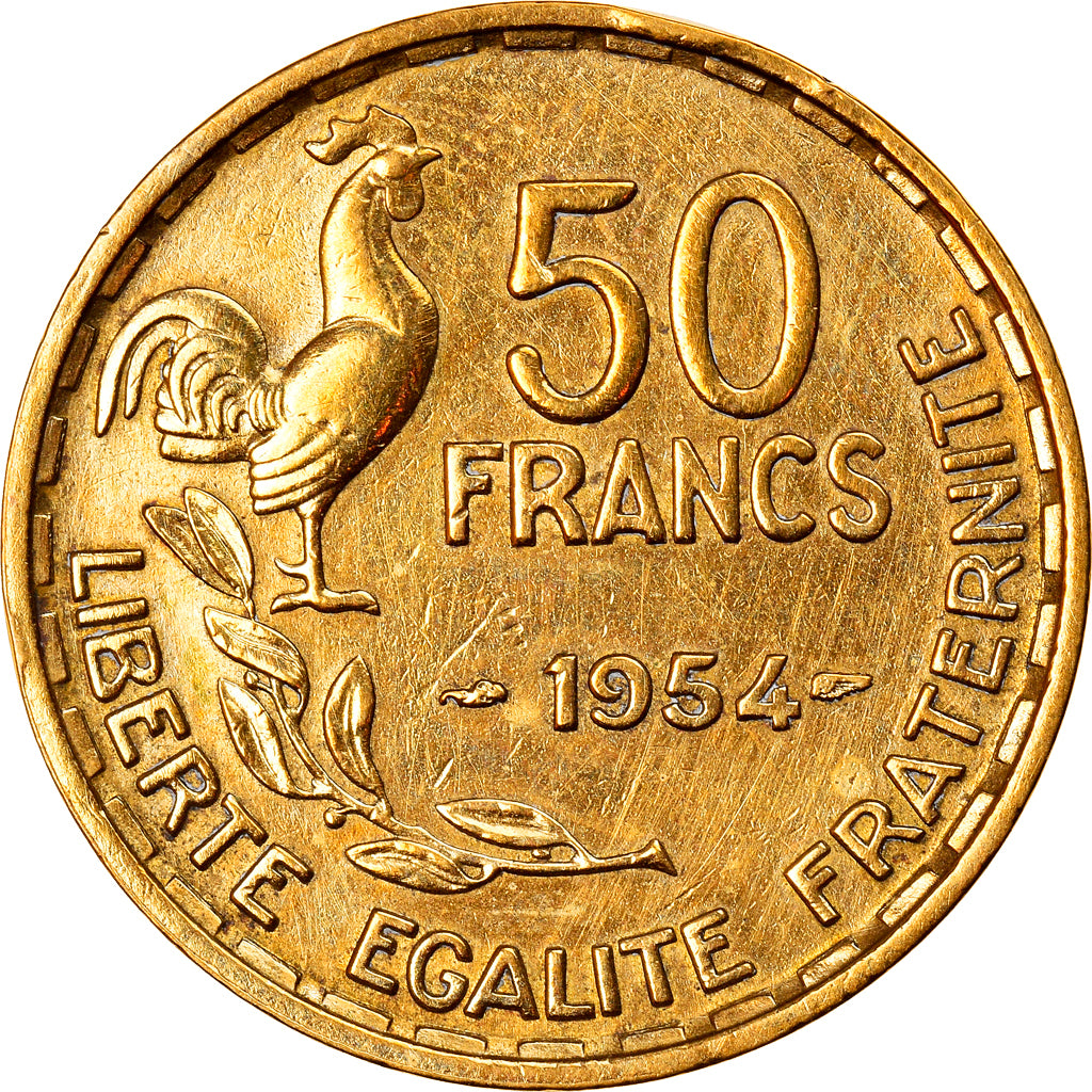 Moneta, Francia, Guiraud, 50 Francs, 1954, Paris, MB+, Alluminio-bronzo