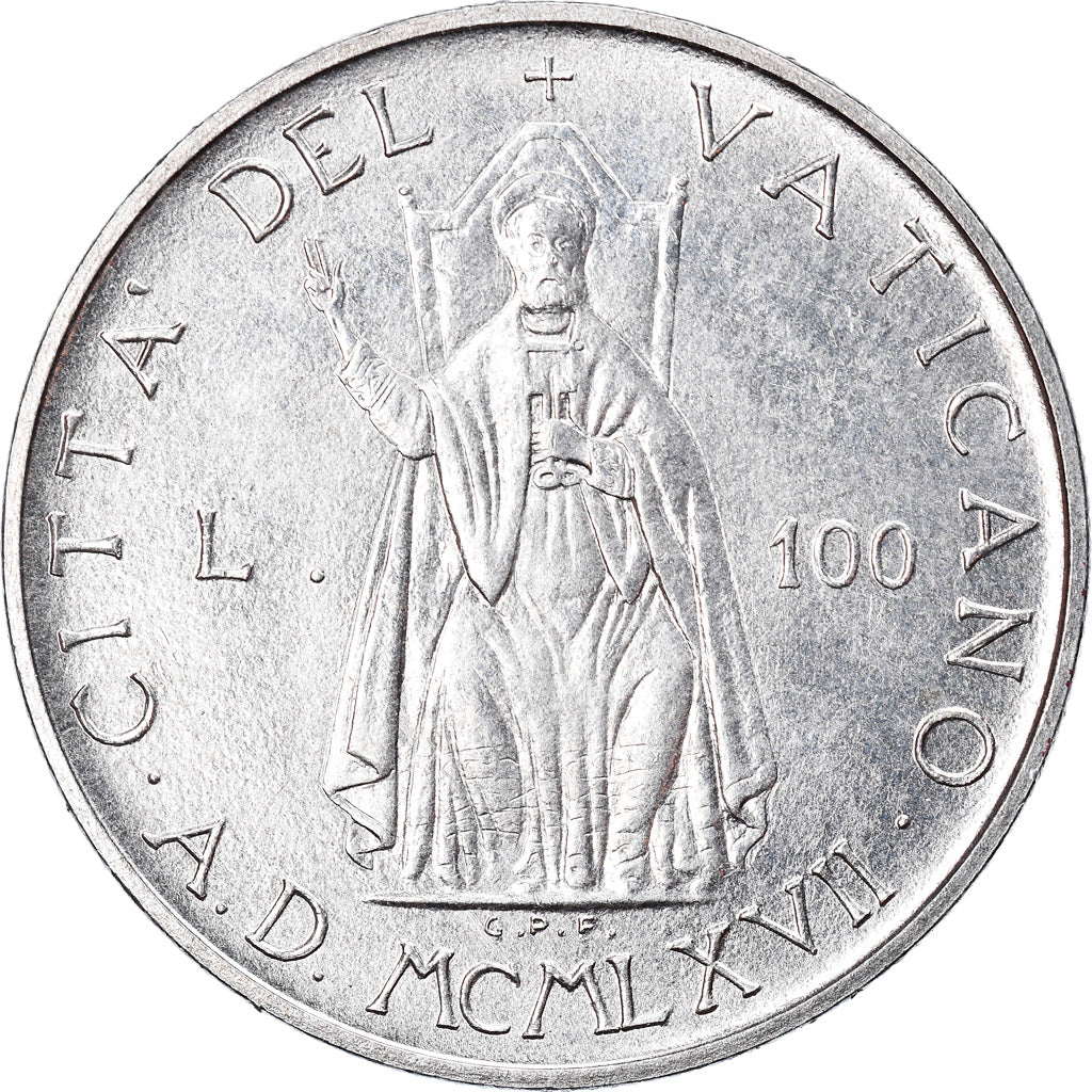 Coin, VATICAN CITY, Paul VI, 100 Lire, 1967, MS(63), Stainless Steel, KM:98