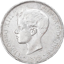 Moneta, Spagna, Alfonso XIII, 5 Pesetas, 1898, Madrid, MB+, Argento, KM:707
