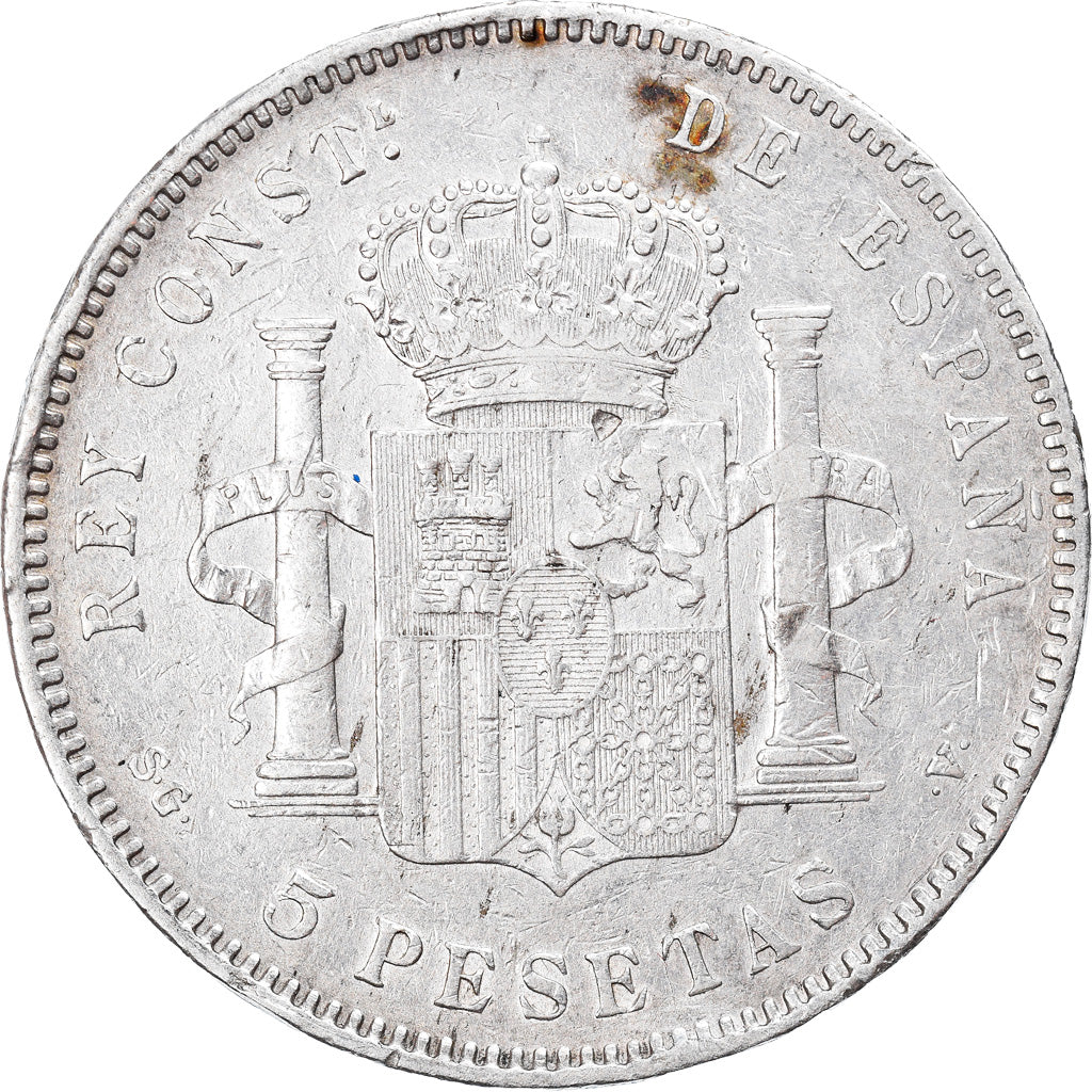 Moneta, Spagna, Alfonso XIII, 5 Pesetas, 1898, Madrid, MB+, Argento, KM:707
