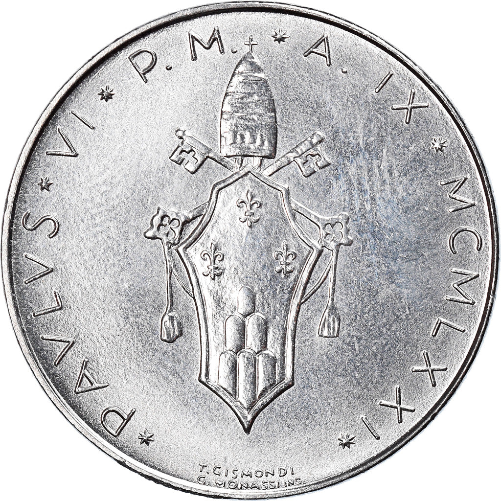 Coin, VATICAN CITY, Paul VI, 50 Lire, 1971, MS(63), Stainless Steel, KM:121