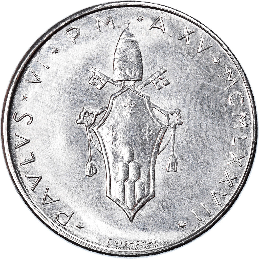 Moeda, CIDADE DO VATICANO, Paul VI, 50 Lire, 1977, Roma, MS(63), Aço