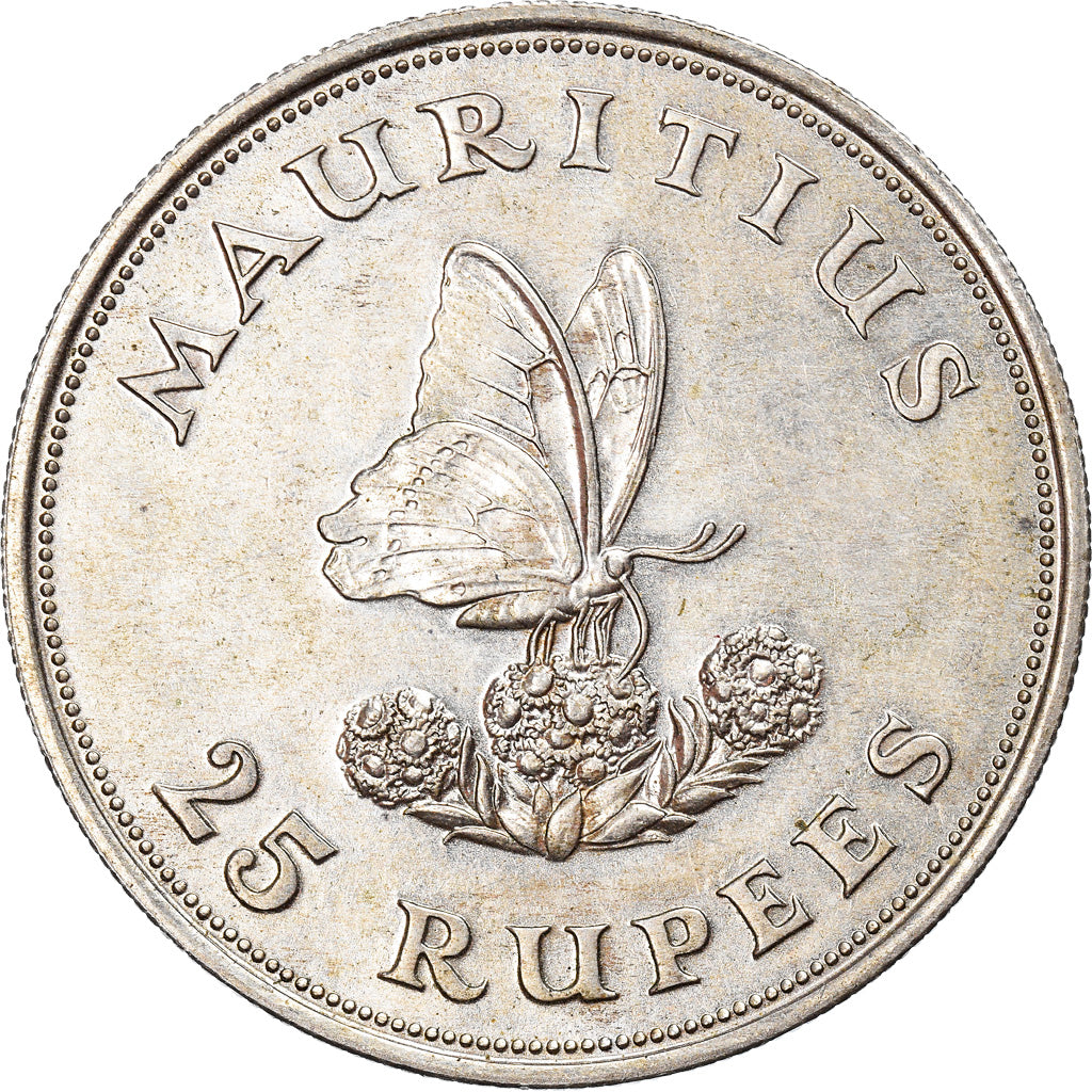 Moneta, Mauritius, 25 Rupees, 1975, BB, Argento, KM:40