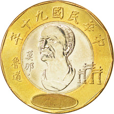 CHINA, REPUBLIC OF, 20 Yuan, 2001, KM #565, MS(63), Bi-Metallic, 26.85, 8.44