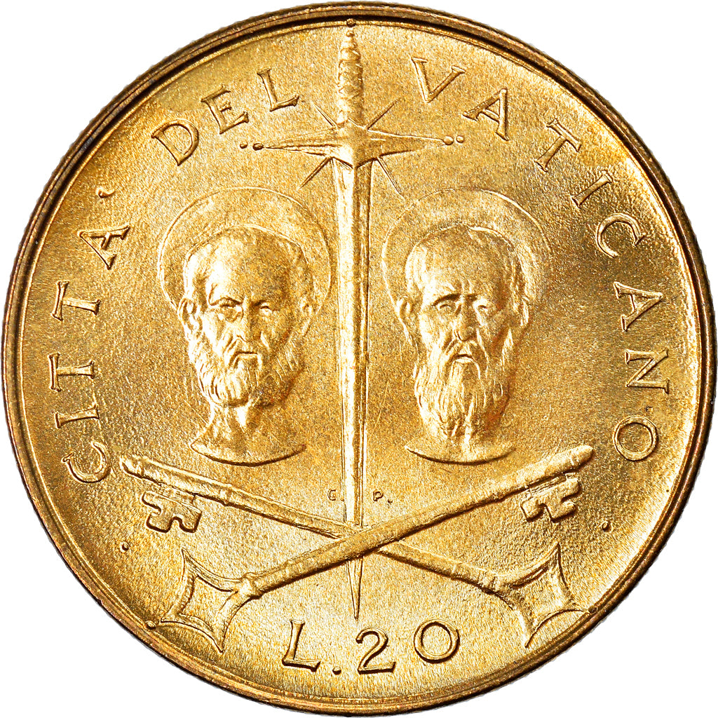 Moeda, CIDADE DO VATICANO, Paul VI, 20 Lire, 1967, Roma, MS(63)
