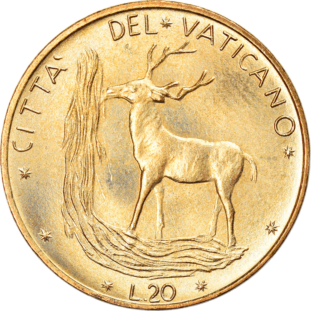 Coin, VATICAN CITY, Paul VI, 20 Lire, 1974, Roma, AU(55-58), Aluminum-Bronze