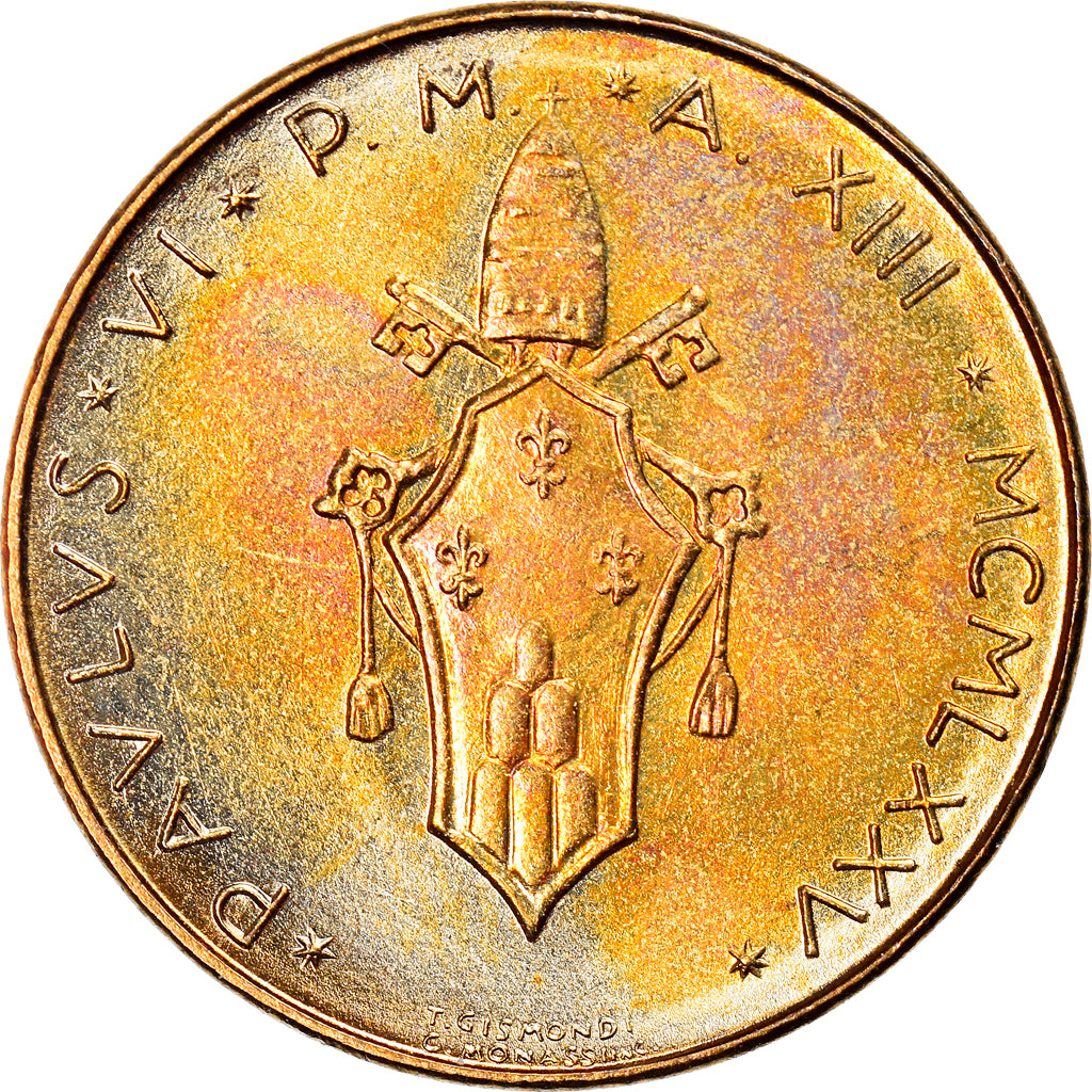 Coin, VATICAN CITY, Paul VI, 20 Lire, 1975, MS(63), Aluminum-Bronze, KM:120