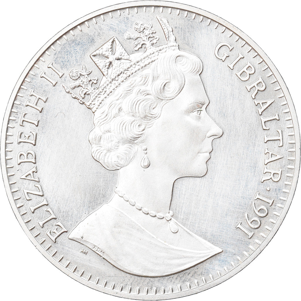 Coin, Gibraltar, Elizabeth II, Crown, 1991, MS(65-70), Silver, KM:66a