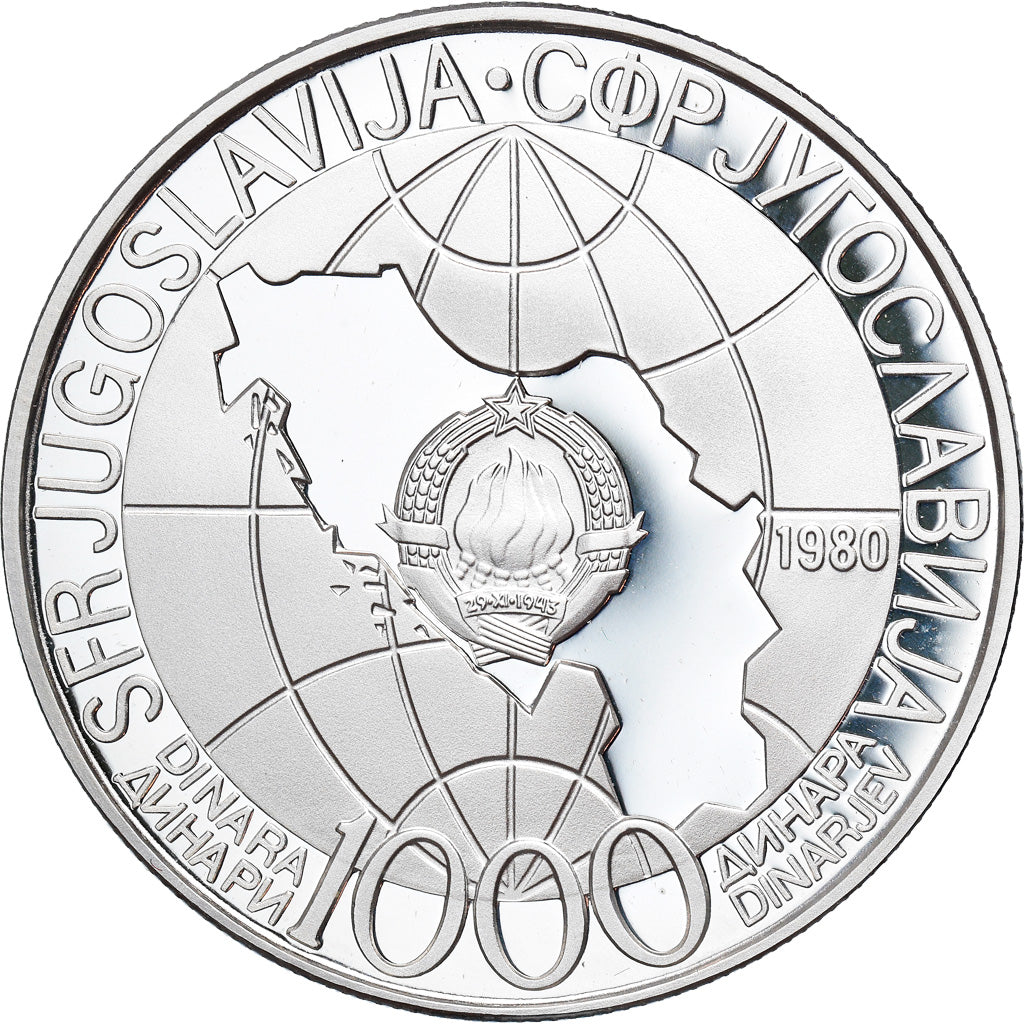 Coin, Yugoslavia, 1000 Dinara, 1980, MS(65-70), Silver, KM:78a