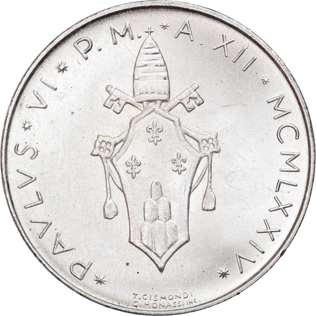 Moneda, CIUDAD DEL VATICANO, Paul VI, 500 Lire, 1974, Roma, SC, Plata, KM:123