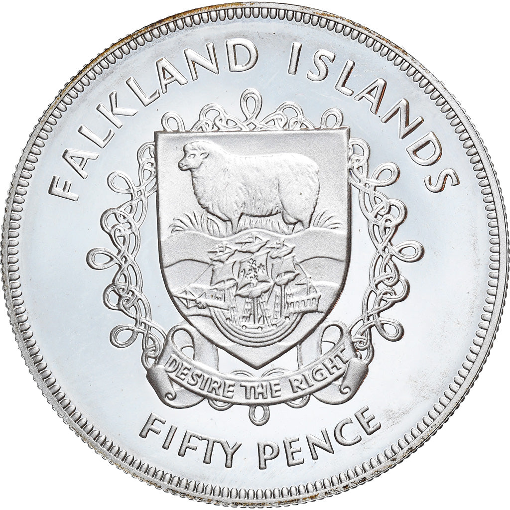 Coin, Falkland Islands, Elizabeth II, 50 Pence, 1977, Proof, MS(65-70), Silver