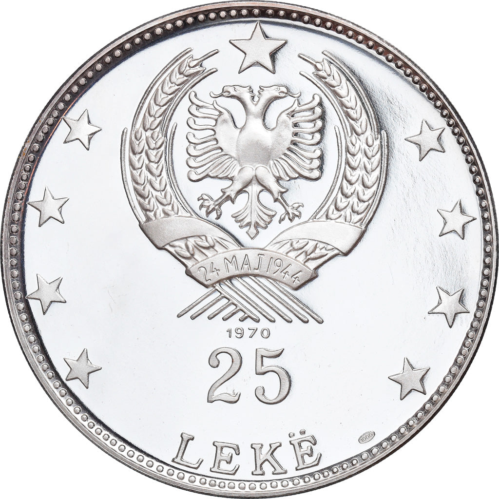 Coin, Albania, 25 Lekë, 1970, With box, MS(65-70), Silver, KM:52.3