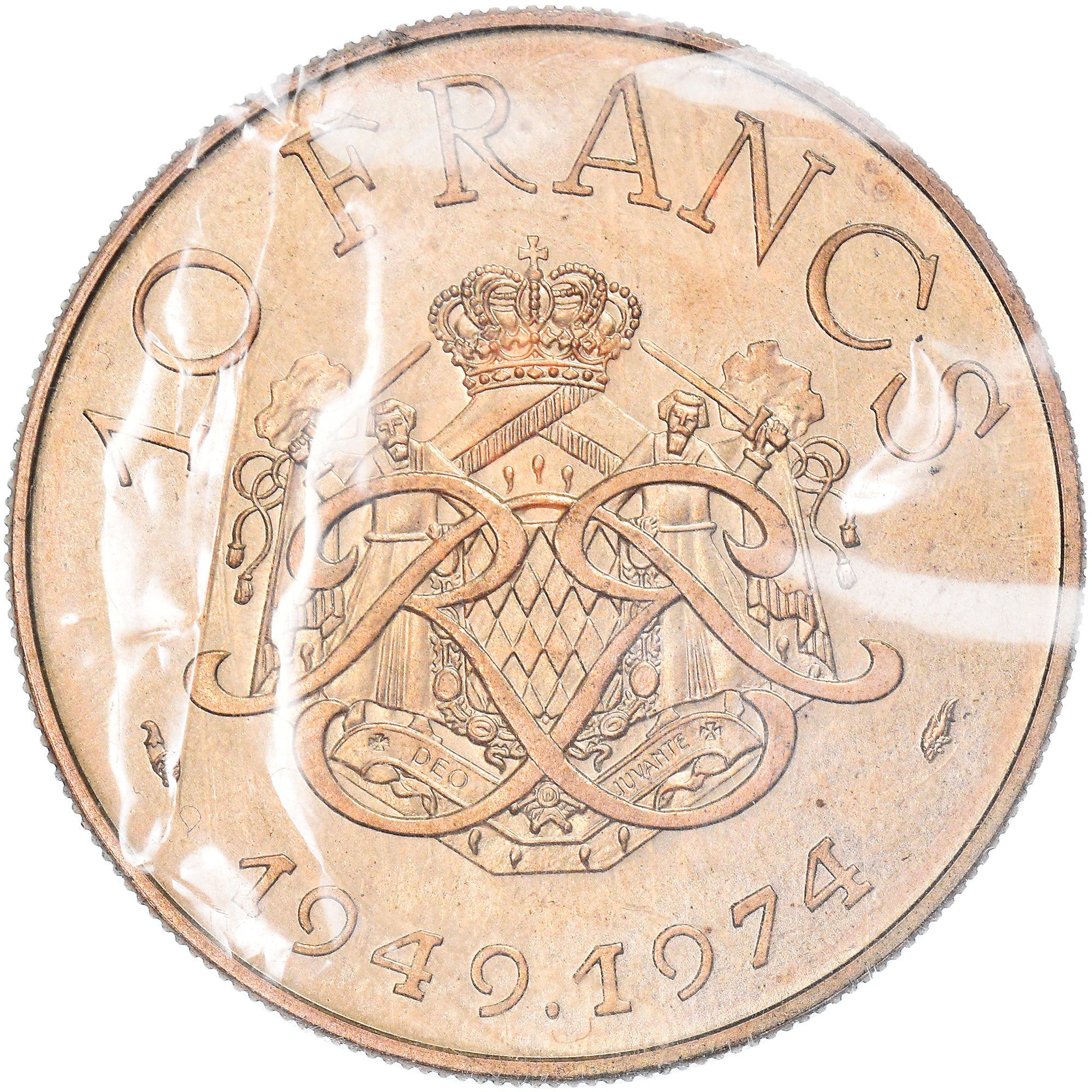 Coin, Monaco, 10 Francs, 1974, MS(63), Copper-Nickel-Aluminum, KM:E63