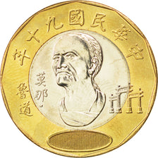 CHINA, REPUBLIC OF, 20 Yuan, 2001, KM #565, MS(63), Bi-Metallic, 26.85, 8.43