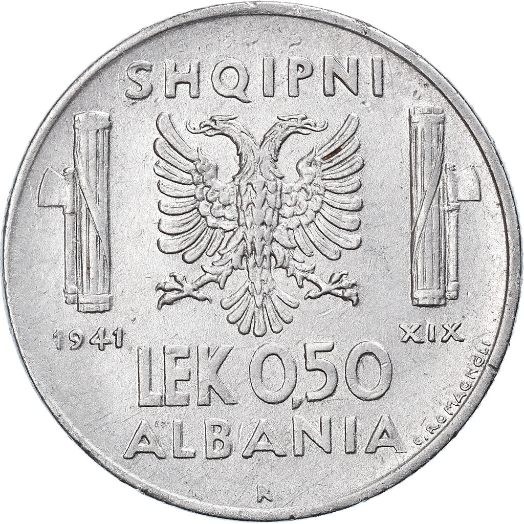 Moneta, Albania, Vittorio Emanuele III, 0.50 Lek, 1941, Rome, AU(50-53), Stal