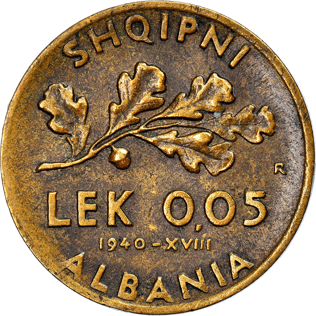 Monnaie, Albania, Vittorio Emanuele III, 0.05 Lek, 1940, Rome, TTB