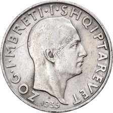 Coin, Albania, Zog I, 2 Franga Ari, 1935, Rome, EF(40-45), Silver, KM:17