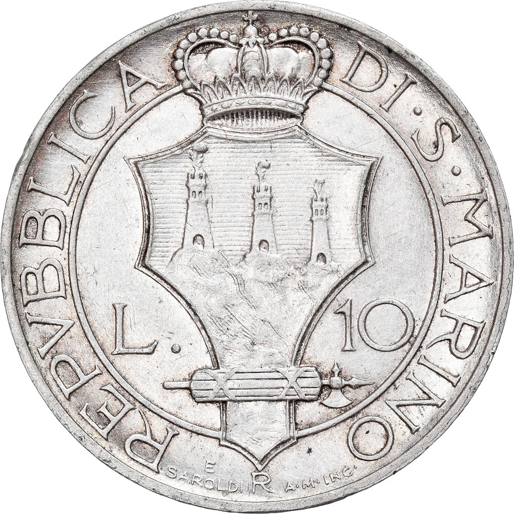 Coin, San Marino, 10 Lire, 1932, Rome, EF(40-45), Silver, KM:10