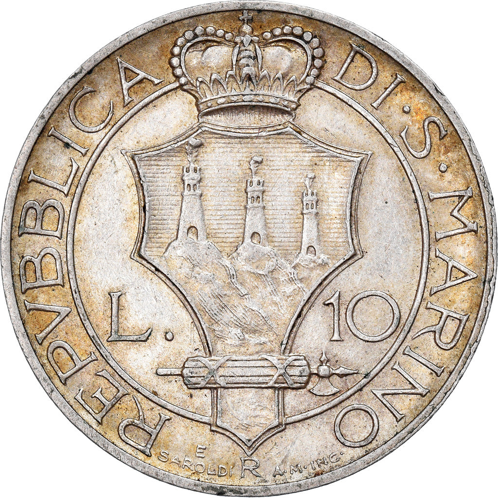 Coin, San Marino, 10 Lire, 1932, Rome, AU(55-58), Silver, KM:10