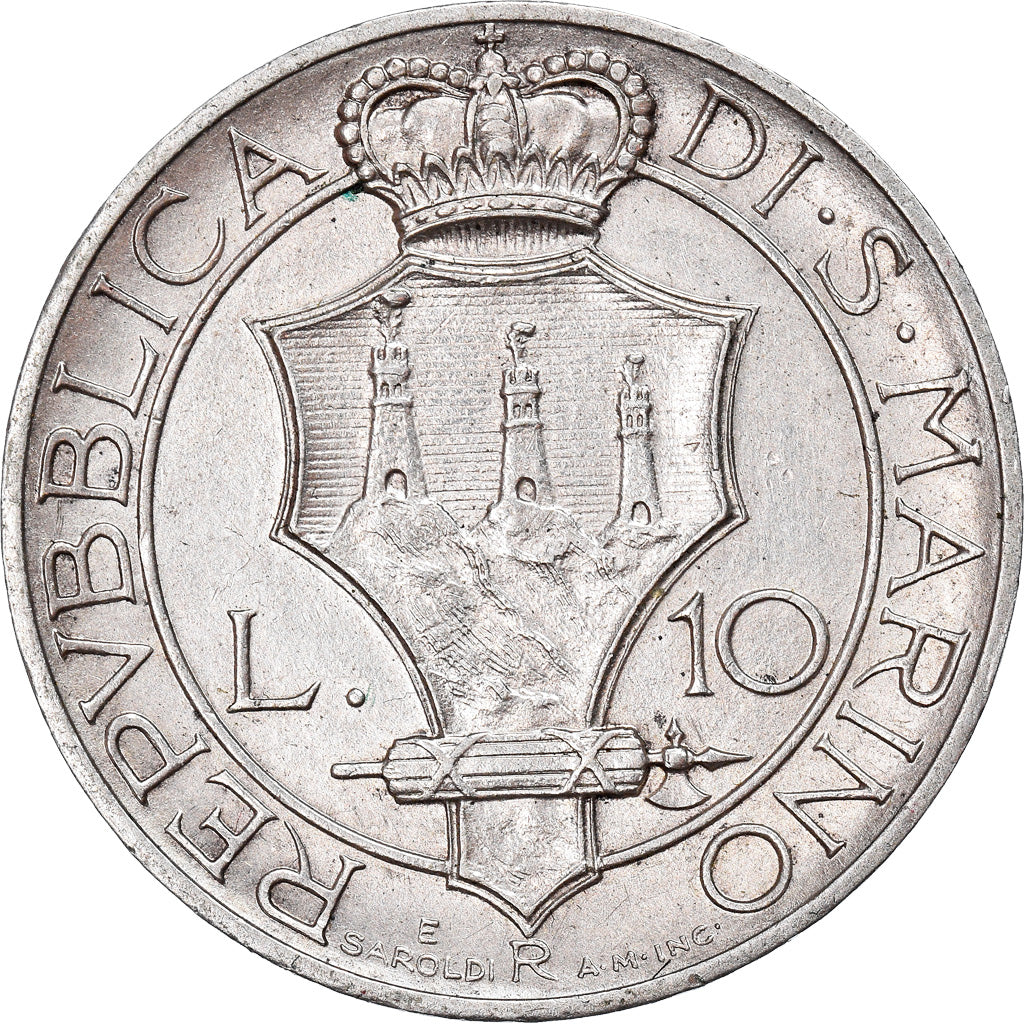 Coin, San Marino, 10 Lire, 1933, Rome, EF(40-45), Silver, KM:10