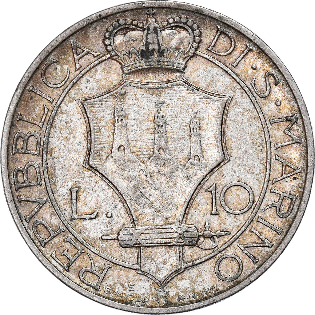 Coin, San Marino, 10 Lire, 1935, Rome, AU(55-58), Silver, KM:10