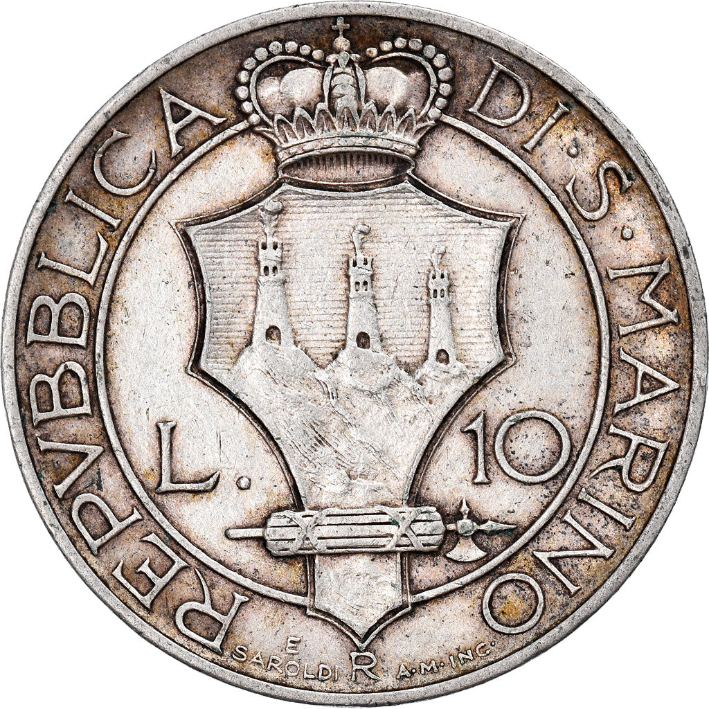 Coin, San Marino, 10 Lire, 1937, Rome, AU(50-53), Silver, KM:10