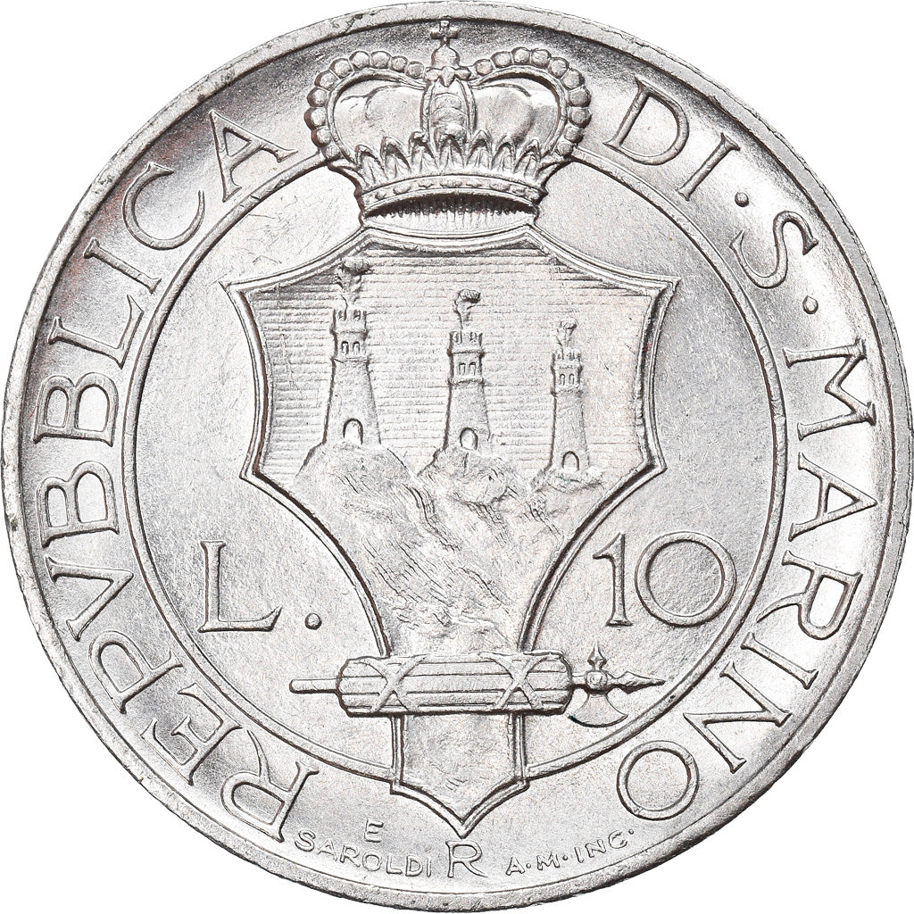 Coin, San Marino, 10 Lire, 1937, Rome, AU(55-58), Silver, KM:10