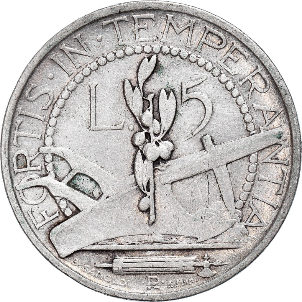 Moeda, San Marino, 5 Lire, 1932, Rome, VF(30-35), Prata, KM:9