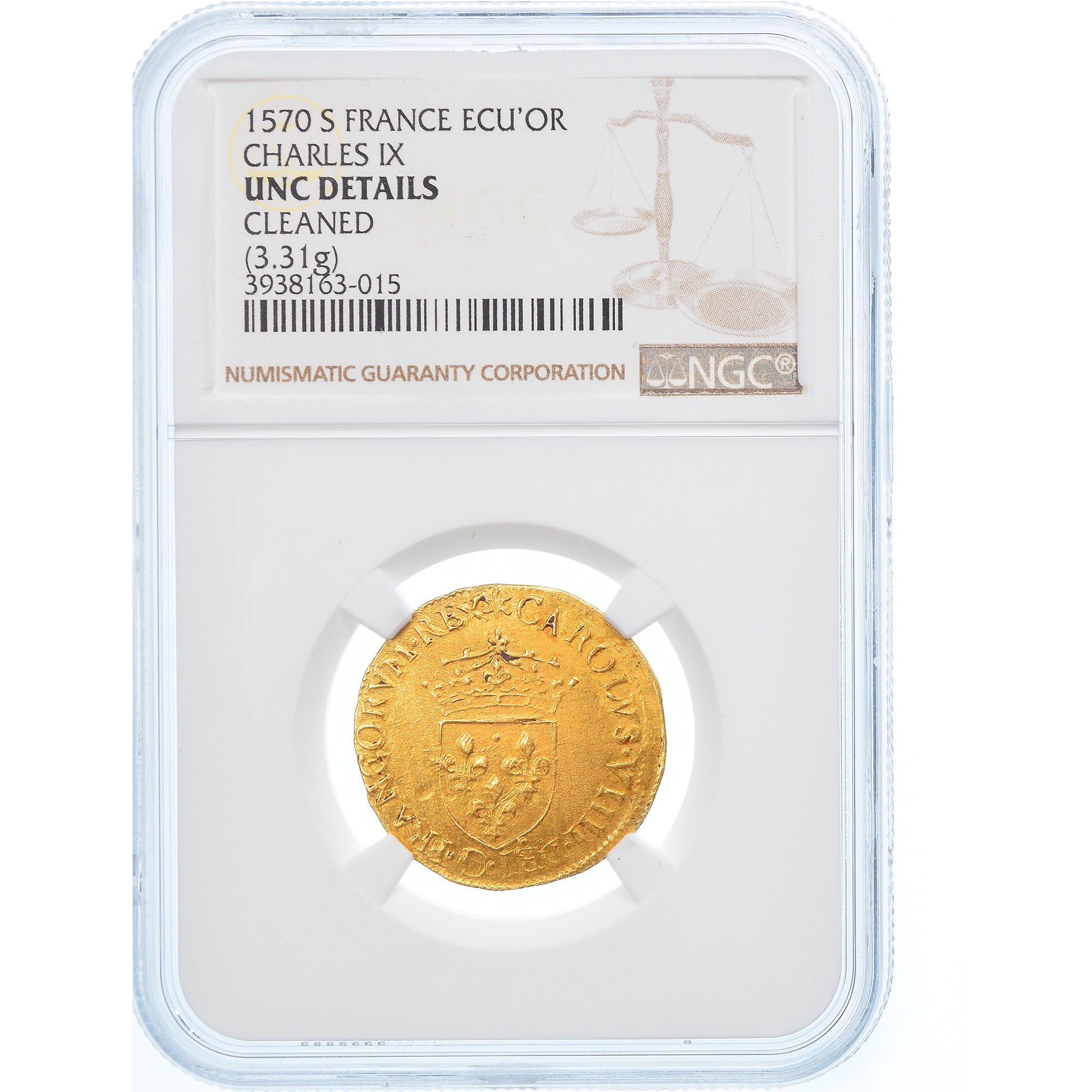 Monnaie, France, Ecu d'or, 1570, Troyes, NGC, UNC Details, FDC, Or, Gradée