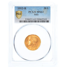 Coin, Italy, Vittorio Emanuele III, 20 Lire, 1912, Rome, Very rare, PCGS, MS63