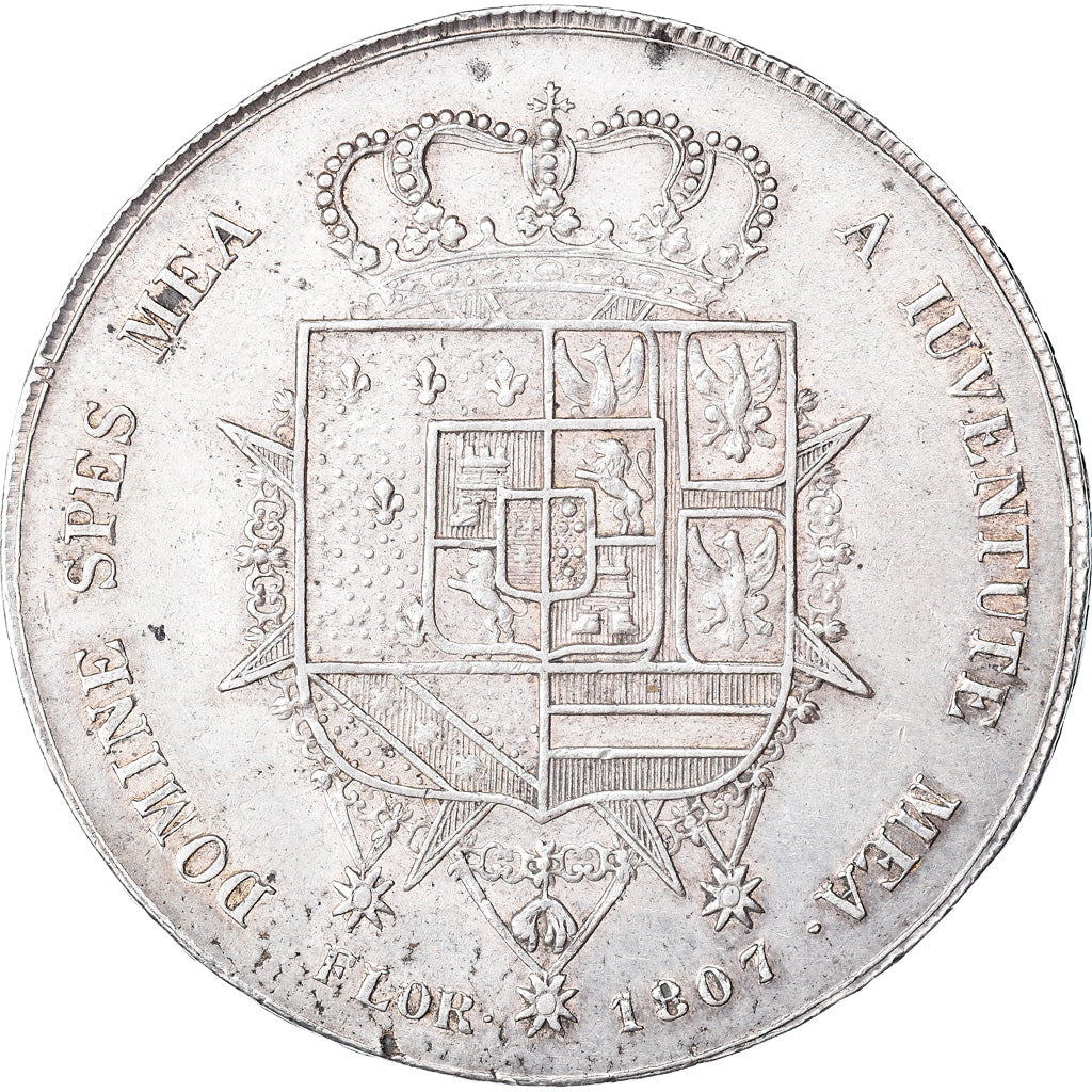 Coin, ITALIAN STATES, TUSCANY, Charles Louis, 10 Lire, 1807, AU(55-58), Silver
