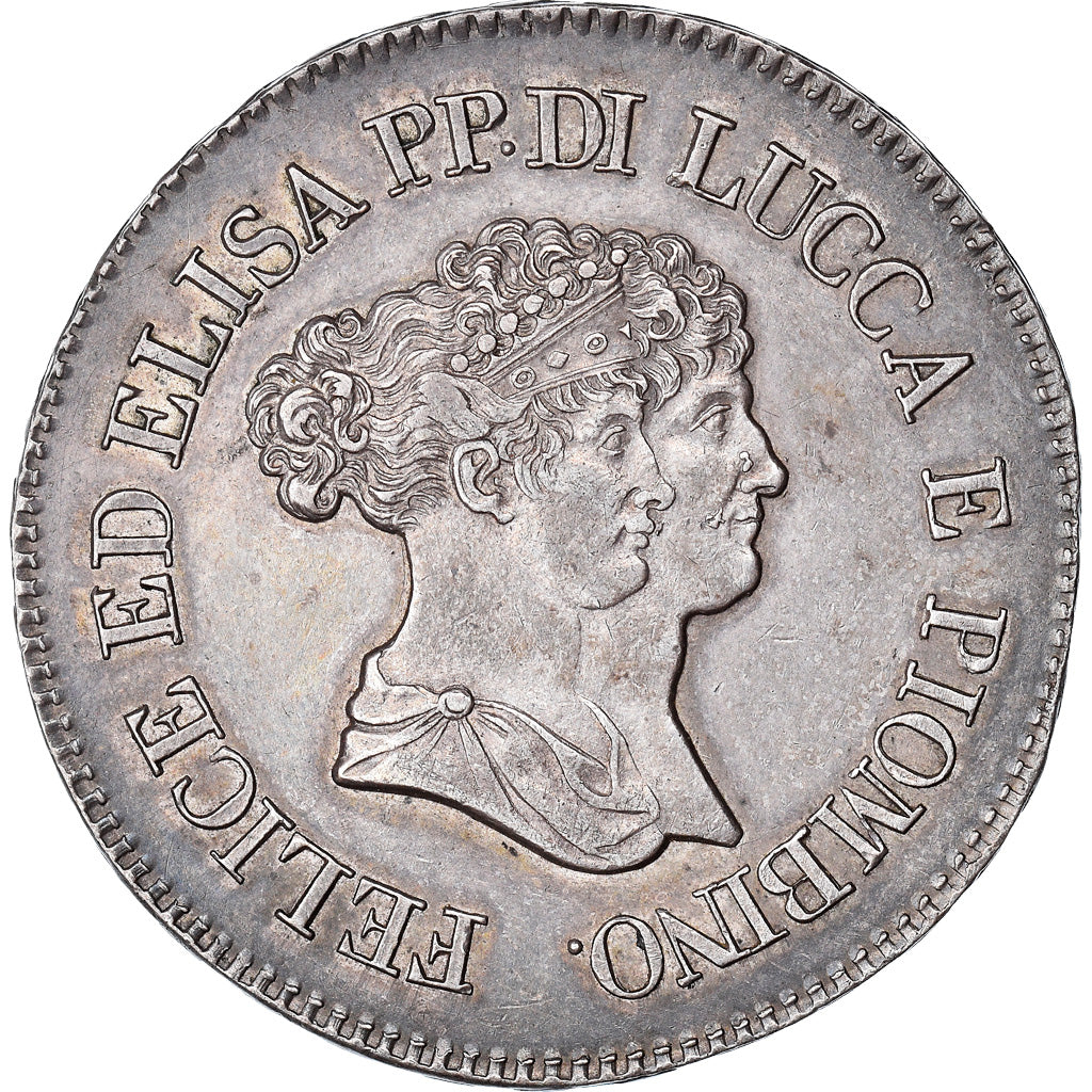 Moneta, DEPARTAMENTY WŁOSKIE, LUCCA, Felix and Elisa, 5 Franchi, 1805, Firenze