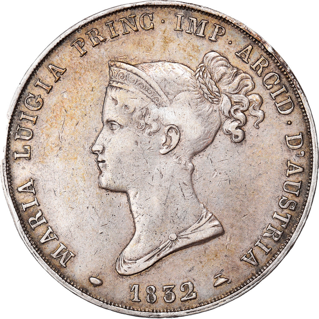 Moeda, ESTADOS ITALIANOS, PARMA, Maria Luigia, 5 Lire, 1832, Parma, EF(40-45)