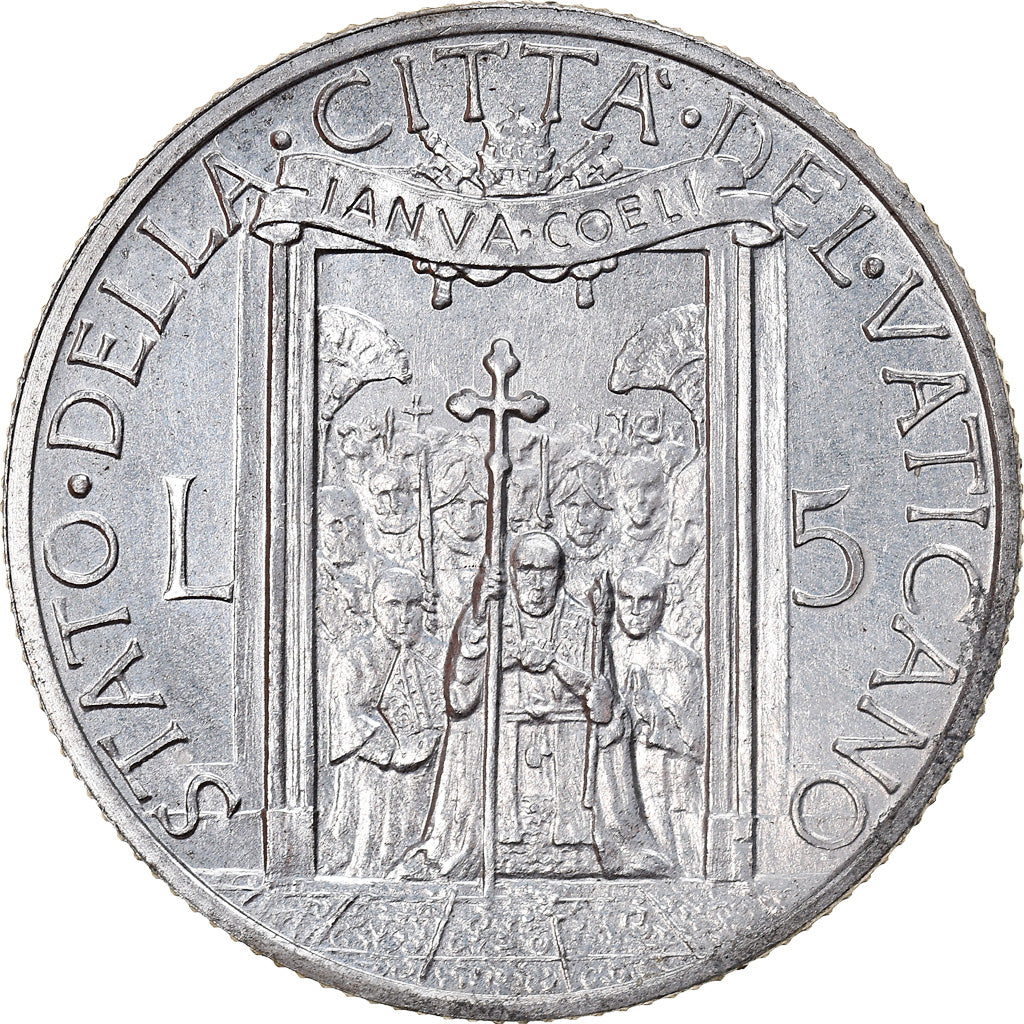 Coin, VATICAN CITY, Pius XII, 5 Lire, 1950, Roma, MS(65-70), Aluminum, KM:46